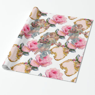 ROMANTISCHE ANGEL GATHERING PINK ROSES CADEAUPAPIER