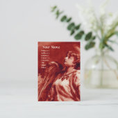 ROMANTISCHE ANGEL MET VERVROUW IN ANTIEK ROOD, WIT VISITEKAARTJE (Staand voorkant)
