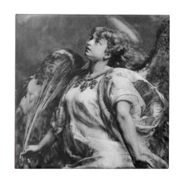 ROMANTISCHE ANGEL MET VERVROUW IN ZWARTE EN WITTE TEGELTJE