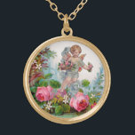 ROMANTISCHE ANGEL-SPEELROSSEN EN -STROMEN GOUD VERGULDEN KETTING<br><div class="desc">Elegant roze rozen met een kast,   design voor kerstmis en Valentijnsdag digitale grafische kaart en design door Bulgan Lumini (c)</div>