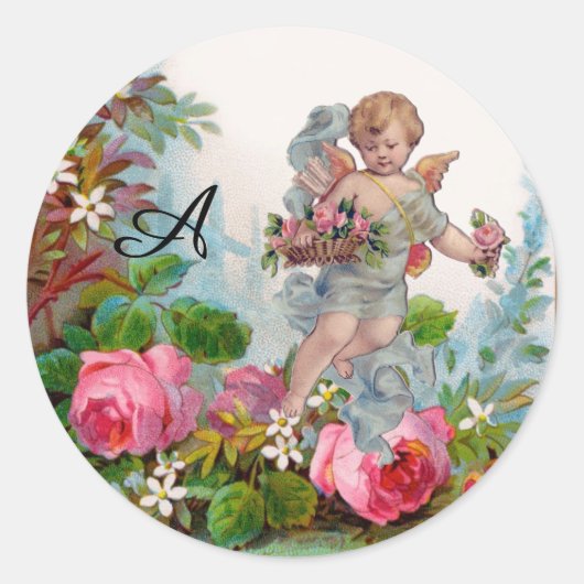 ROMANTISCHE ANGEL-SPEELROSSEN EN -STROMEN RONDE STICKER (Voorkant)