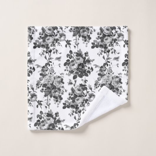 Romantische Antiek  Rozen-Grijs op Wit Bad Handdoek (Wasdoekje)