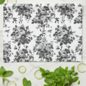 Romantische Antiek  Rozen-Grijs op Wit Theedoek (Gevouwen)