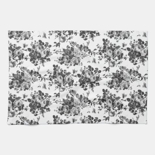 Romantische Antiek  Rozen-Grijs op Wit Theedoek (Horizontaal)