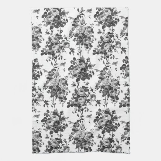 Romantische Antiek  Rozen-Grijs op Wit Theedoek (Verticaal)