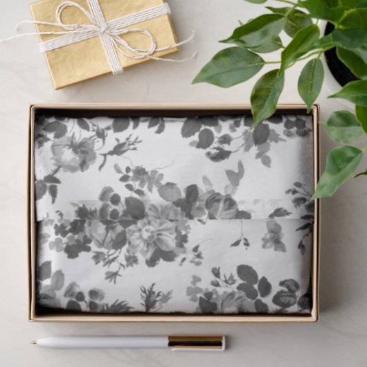 Romantische Antiek  Rozen-Grijs op Wit Tissuepapier (Geschenk)