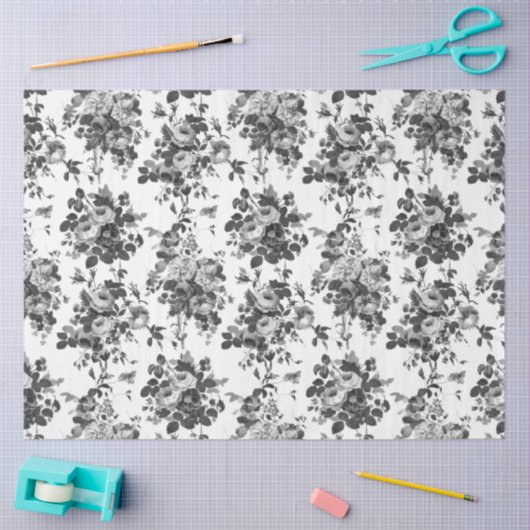 Romantische Antiek Rozen-Grijs op Wit Tissuepapier (Craft)