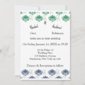 Romantische antiek trouwuitnodiging groen blauw kaart (Achterkant)