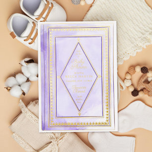 Romantische antieke boek paarse baby shower goud folie uitnodiging