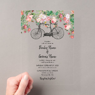 Romantische antieke fiets bloemen & vogels bruilof acryl uitnodigingen