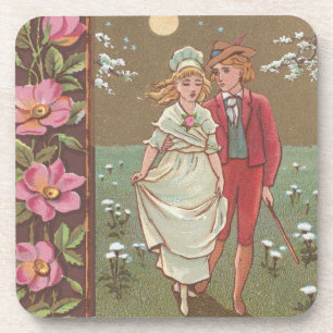 Romantische antieke Valentijnskaart, 1876 Bier Onderzetter