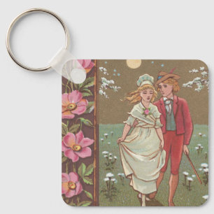 Romantische antieke Valentijnskaart, 1876 Sleutelhanger