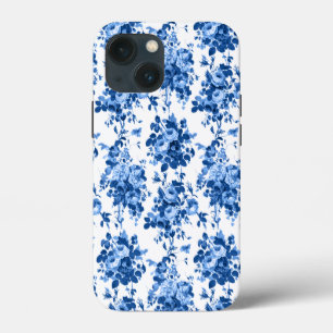 Romantische antieke vintage rozen-blauw op wit iPhone 13 mini hoesje
