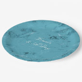 Romantische Aqua Blauw Marmeren Bruiloft Papieren Bordje (Gekanteld)