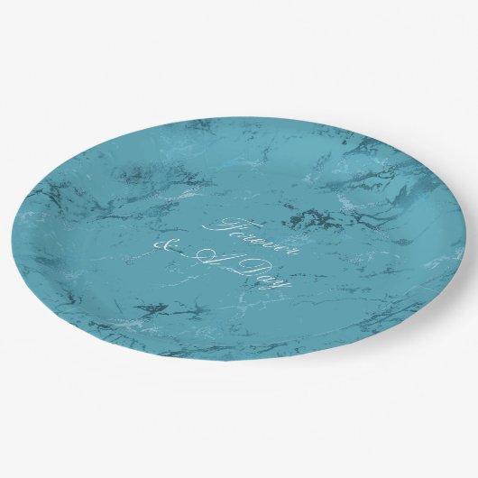 Romantische Aqua Blauw Marmeren Bruiloft Papieren Bordje (Gekanteld)