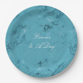 Romantische Aqua Blauw Marmeren Bruiloft Papieren Bordje (Voorkant)