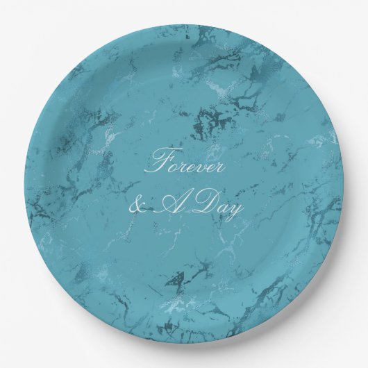 Romantische Aqua Blauw Marmeren Bruiloft Papieren Bordje (Voorkant)