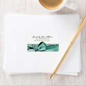 Romantische Aqua Blue Bow Bruiloft Label (Insitu)