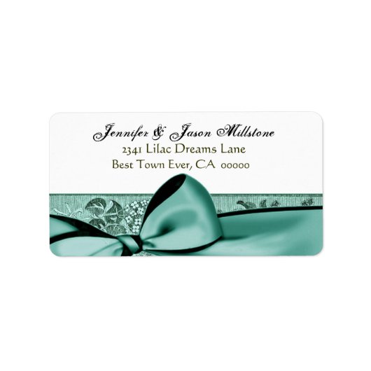 Romantische Aqua Blue Bow Bruiloft Label (Voorkant)