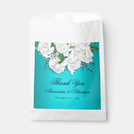 Romantische Aqua en Rozen Bruiloft Bedankzakje (Voorkant)