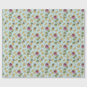 Romantische Aqua Queen Bee, Honingraat & Bloemen Cadeaupapier (Vlak)