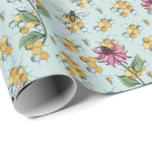 Romantische Aqua Queen Bee, Honingraat & Bloemen Cadeaupapier (Rol Hoek)