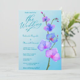 Romantische aquarel blauwe orchideeën bloemenbruil kaart
