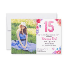 Romantische aquarel bloemen uitnodiging met foto