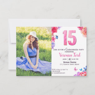 Romantische aquarel bloemen uitnodiging met foto