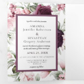 Romantische  Aquarel | Boho Bruiloft Drieluik Uitnodiging (Binnenzijde eerst)