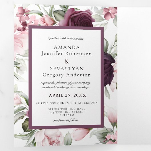 Romantische Aquarel | Boho Bruiloft Drieluik Uitnodiging (Binnenzijde eerst)