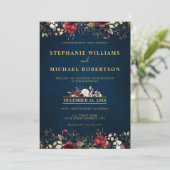 Romantische aquarel bordeauxrood marineblauw goud kaart (Staand voorkant)