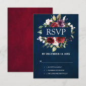 Romantische Aquarel Bourgogne Rode Blosemtak Roos  RSVP Kaartje (Voorkant / Achterkant)