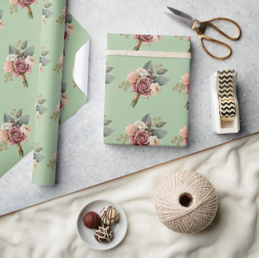 Romantische Aquarel Bruidsboeket Cadeaupapier (Crafts)