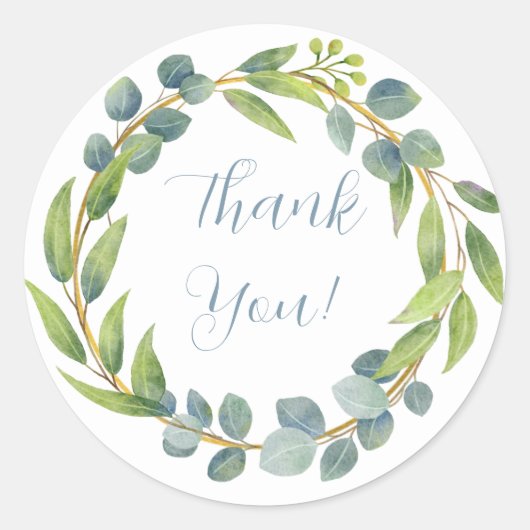 Romantische Aquarel Groene Blad Bloemen Bedankt Ka Ronde Sticker (Voorkant)