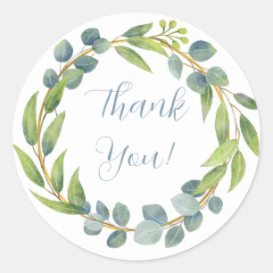 Romantische Aquarel Groene Blad Bloemige Bedankkaa Ronde Sticker
