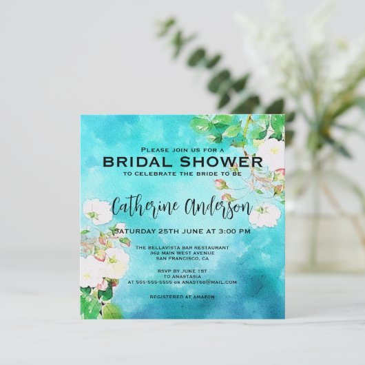 Romantische aquarel kunst witte rozen bruids douch kaart (Staand voorkant)