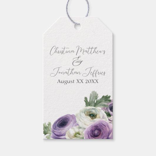 Romantische Aquarel Paarse & Witte Ranunculus Cadeaulabel (Voorkant)