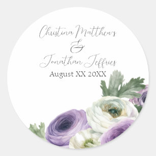 Romantische Aquarel Paarse & Witte Ranunculus Ronde Sticker