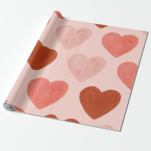 Romantische Aquarel Rode en Roze Hart Cadeaupapier