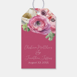 Romantische Aquarel Roze Ranunculus op Blush Cadeaulabel