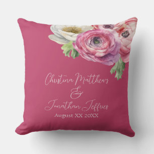 Romantische Aquarel Roze Ranunculus op Blush Kussen