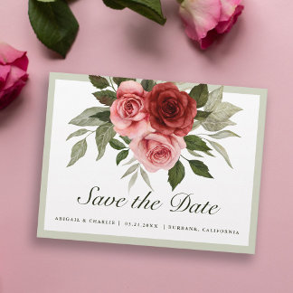 Romantische Aquarel Roze Rood Rozen Save The Date Aankondigingskaart