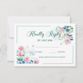 Romantische Aquarel Roze Roze Bloemige Bruiloft RSVP Kaartje