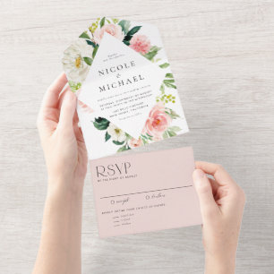 Romantische Aquarel Tuin Bloemen Frame Bruiloft All In One Uitnodiging