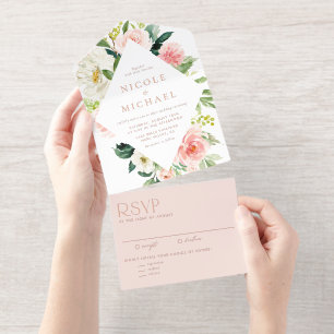 Romantische Aquarel Tuin Bloemen Frame Bruiloft All In One Uitnodiging