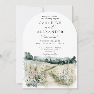 Romantische Aquarel Wilde Bloemen Weide Bruiloft Kaart