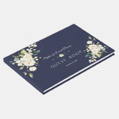 Romantische Aquarel Witte Bloemen Navy Bruiloft  Gastenboek (Hoek)