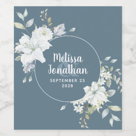 Romantische aquarel witte bloemen trouw custom wijn etiket (Enkel label)