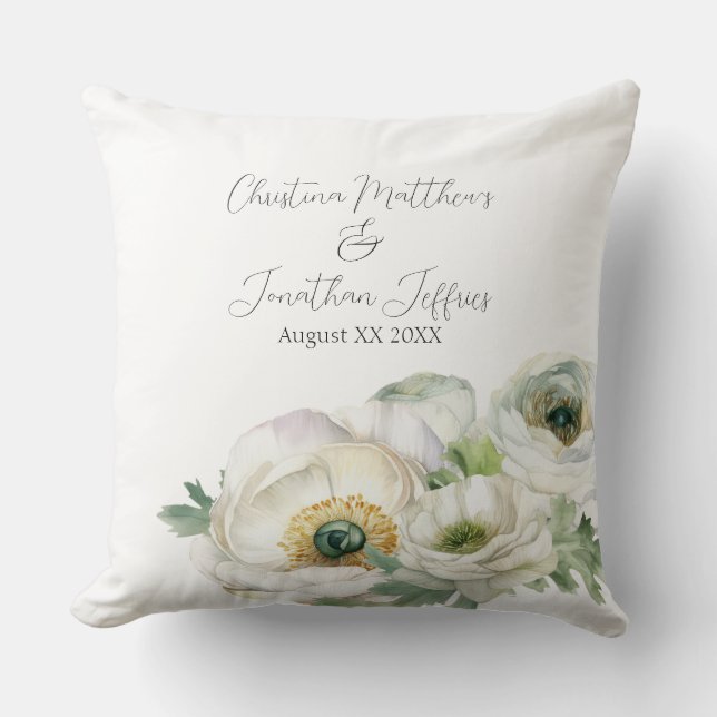 Romantische Aquarel Witte Ranunculus Kussen (Voorkant)